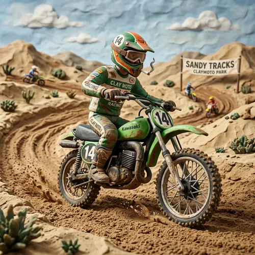 Claymation Dirt Bike Rider on Green Bike