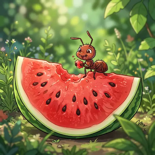 Playful Ant Enjoying Watermelon | Macro Photography Illustration