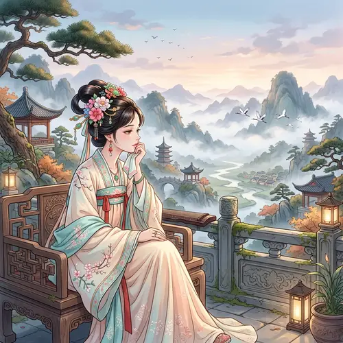 Tranquil Woman in Traditional Garb | Chinese Style Illustration