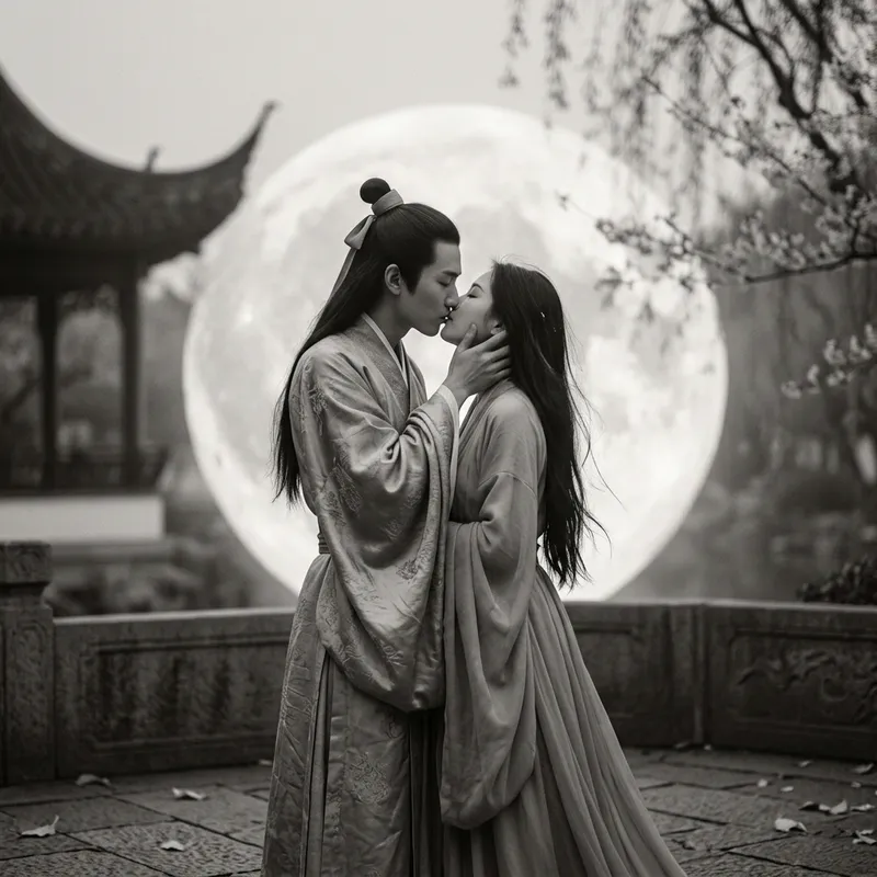 Intimate Eastern Couple in Traditional Attire - Tender Embrace Intimate Eastern Couple in Traditional Attire - Tender Embrace