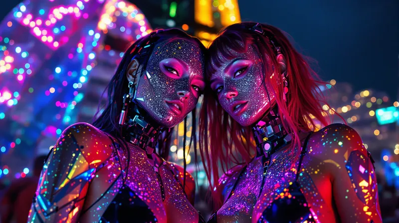 Colorful Cyborg Women in Futuristic Apocalypse Scene Colorful Cyborg Women in Futuristic Apocalypse Scene