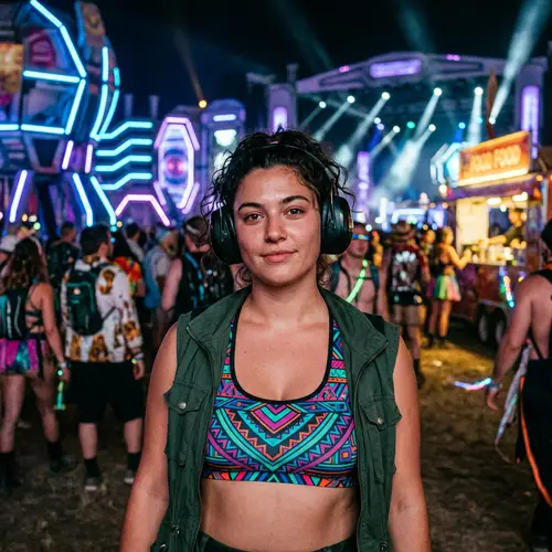 Vibrant Sci-Fi Music Festival Woman in Headphones