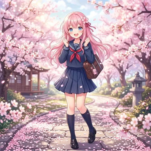 Cute Anime Style Character in Traditional Japanese School Uniform