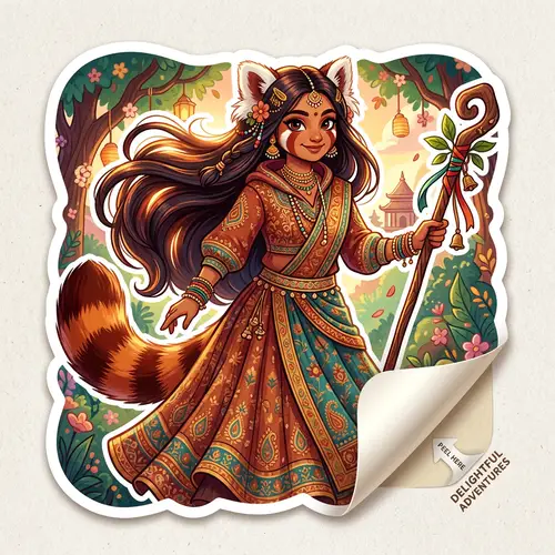 Female South Asian Red Panda Character Illustration
