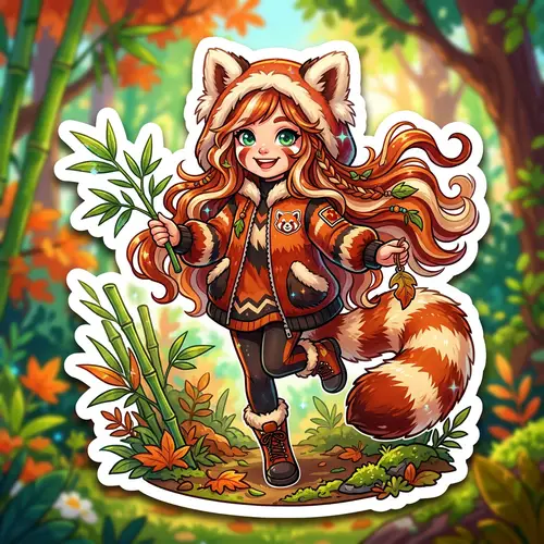 Enchanting Red Panda Humanization Sticker Art