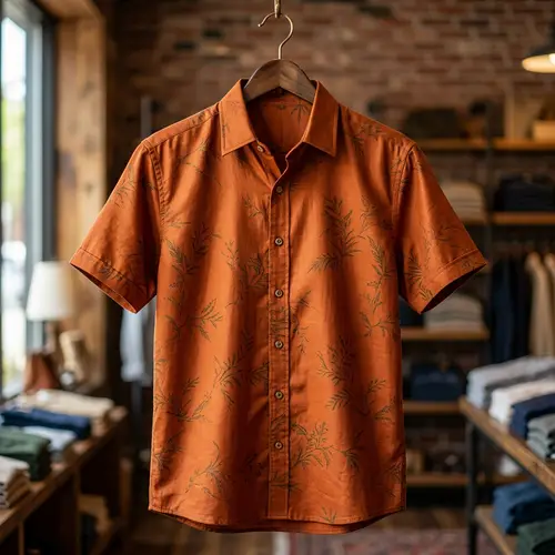Elegant Orange Shirt with Dark Green Design