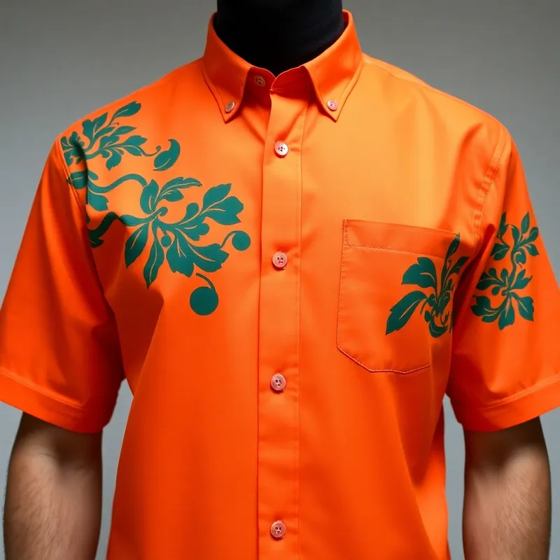 Elegant Orange Shirt with Dark Green Design