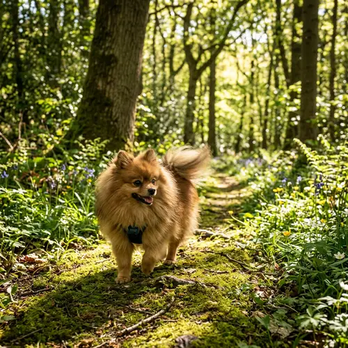 Charming Brown Pomeranian Exploring Lush Green Woods