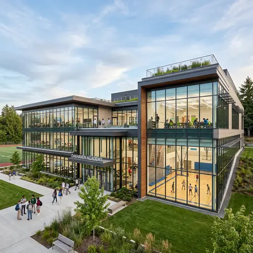 Modern Two-Story School with Basement Gymnasium | Innovative Educational Facility