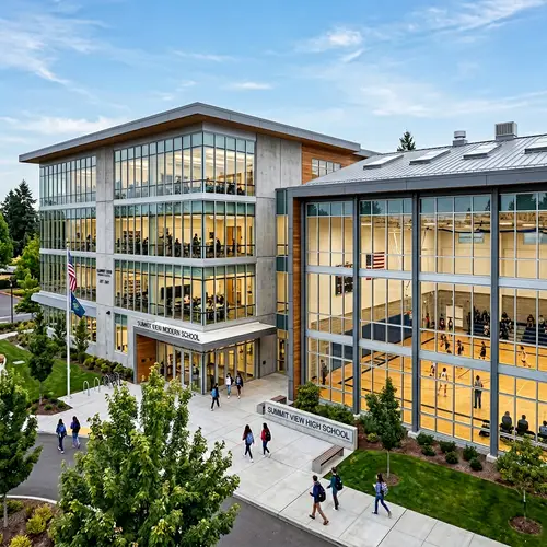Modern Three-Story School with Two-Story Gymnasium
