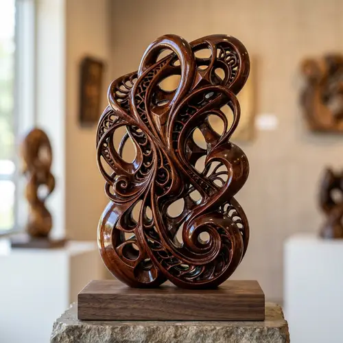 Masterfully Crafted Mahogany Wood Sculpture
