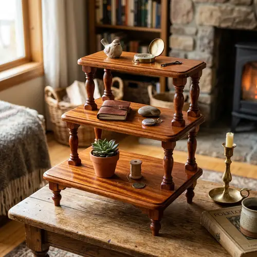 Polished Mahogany Wooden Display Stand - Handcrafted Design