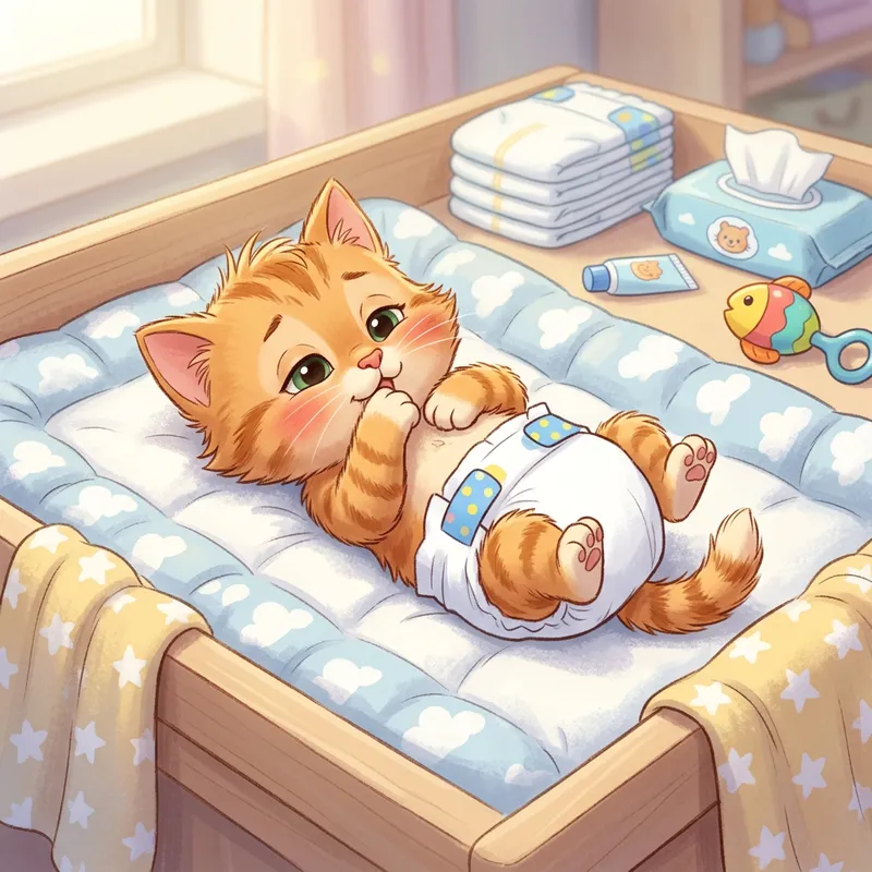 Cute Newborn Kitten in Diapers | Changing Pad Scene