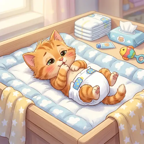 Adorable Newborn Kitten in Diapers | Changing Table Scene