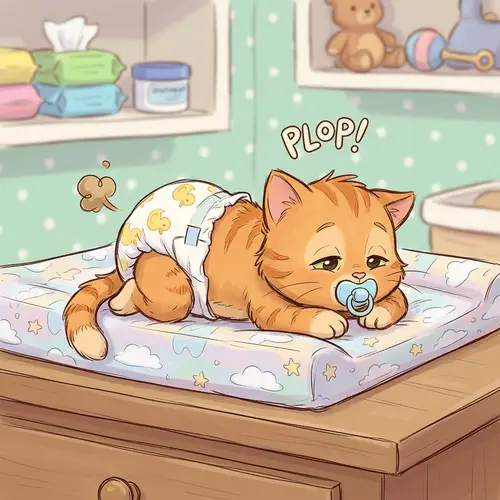 Adorable Newborn Kitten in Diapers | Funny Cartoon Image