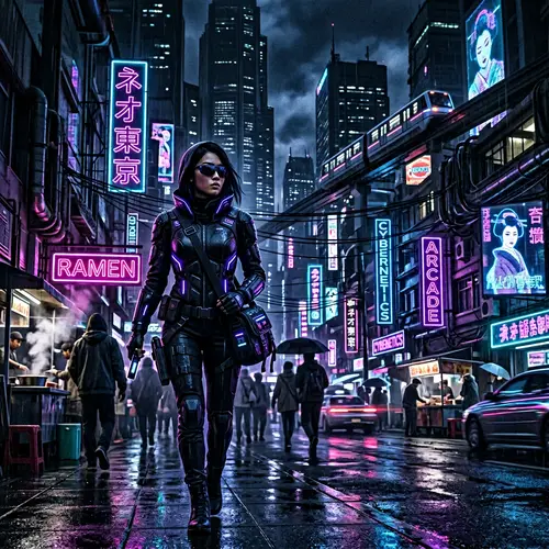 Mysterious Woman in Cyberpunk Noir City | Futuristic Asian Style