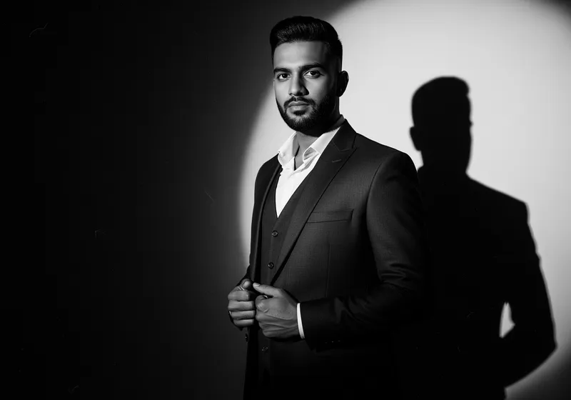 Monochromatic Film Noir Portrait | Confident South Asian Man