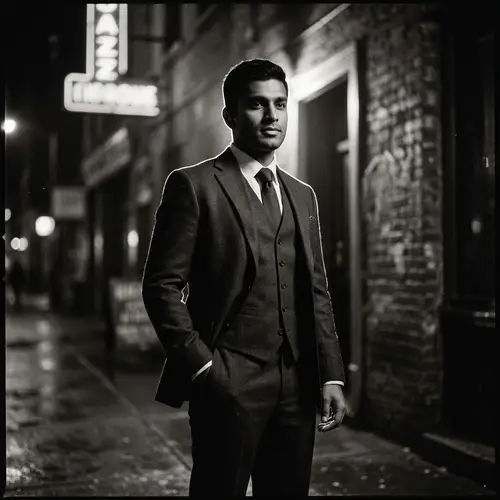 Monochromatic Film Noir Portrait | Confident South Asian Man