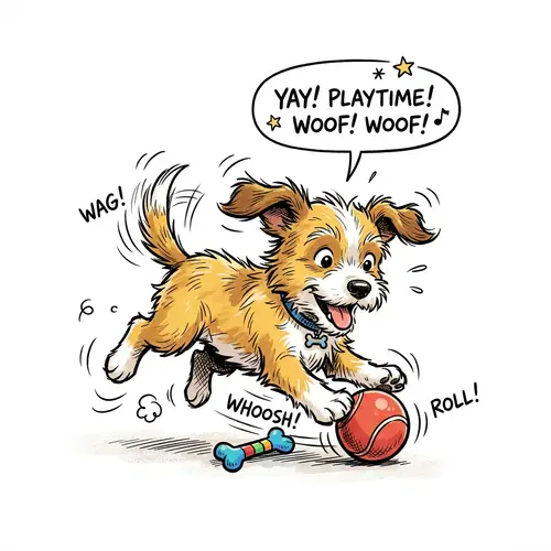 Cute Puppy Playing - Comic Style Illustration