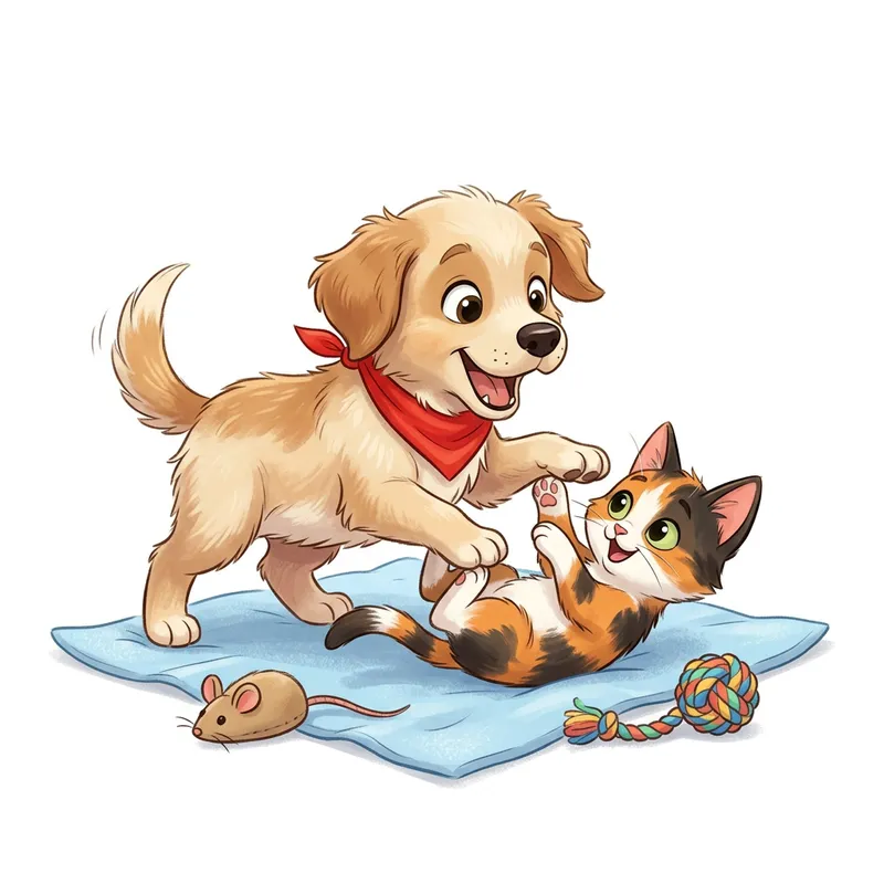 Cute Puppy and Kitten Playing Together