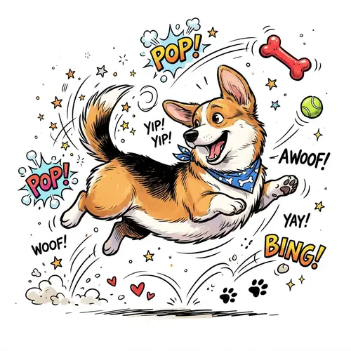 Cute Corgi Comic Art - Playful Design