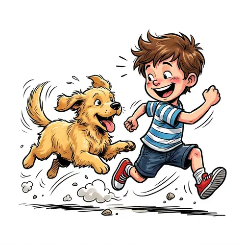 Playful Boy and Puppy Comic Art