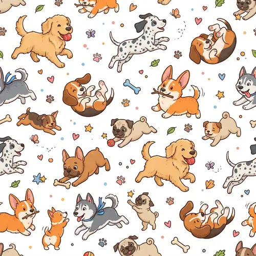 Adorable Cartoon Puppies Playing Pattern