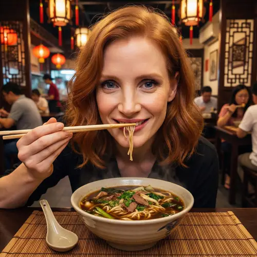 Scarlett Johansson Enjoys Noodles in Singapore