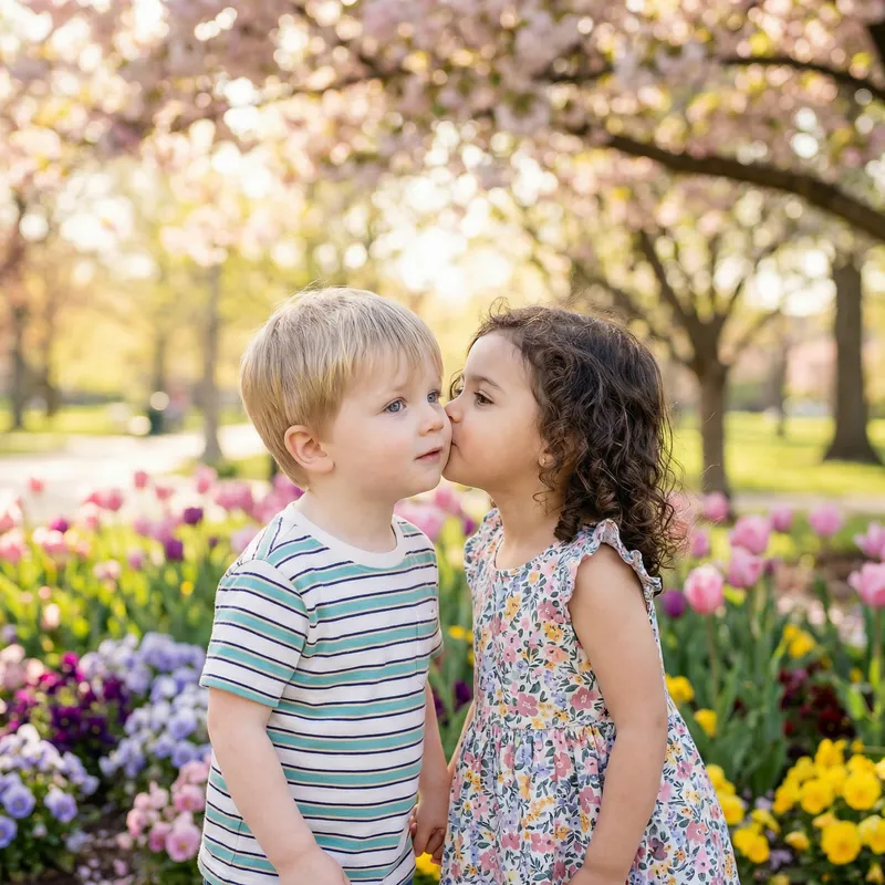 Sweet Kiss in Serene Setting | Boy & Girl Sharing Tender Moment