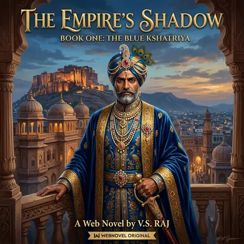 Majestic Indian Monarch in Refined Blue Attire | Webnovel Cover