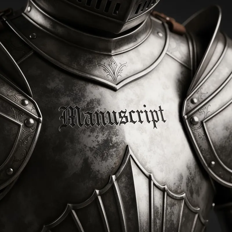 Masculine Medieval Silver Armor with Manuscript Engraving