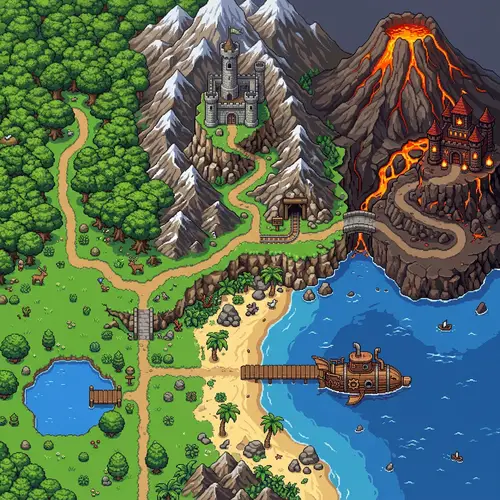 Pixel Art Adventure Scene - Top Down View Pixel Art Image