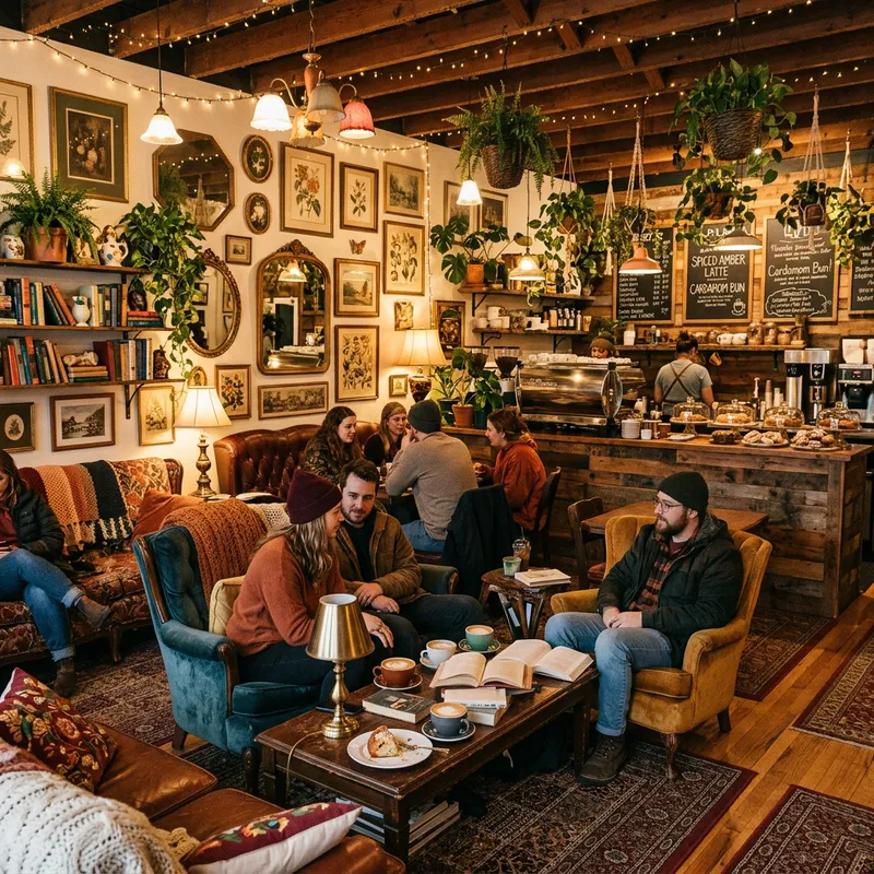 Maximalist Cozy Coffee Shop Experience