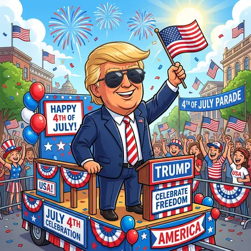 Cartoon Donald Trump Celebrating 4th of July