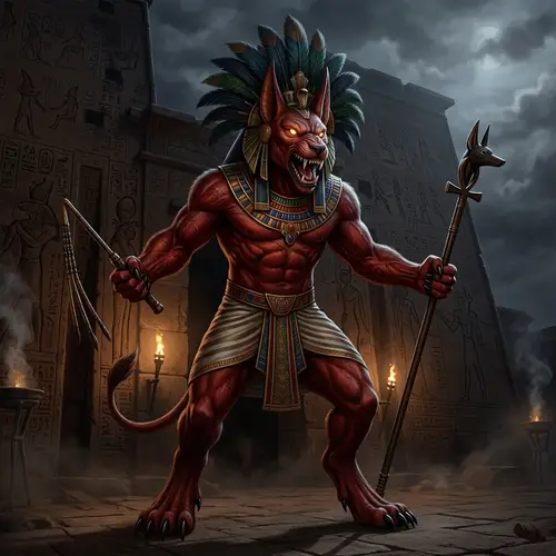 Ancient Egyptian Jackal-Lion Demon: Mystical Creature Description