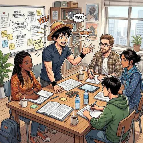 Animated Manga Style Illustration: Diverse Group Discussion