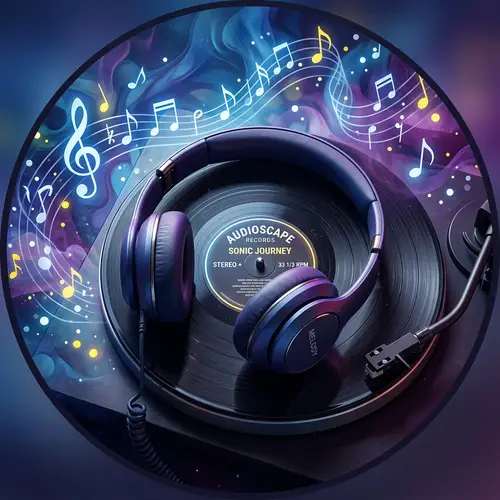 Music Theme: Headphones on Vinyl Record | Abstract Design