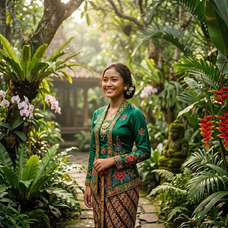 Elegant Asian Girl in Vibrant Kebaya | Mystical Garden Elegant Asian Girl in Vibrant Kebaya | Mystical Garden
