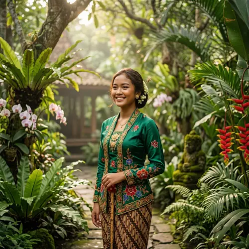 Elegant Asian Girl in Vibrant Kebaya | Mystical Garden