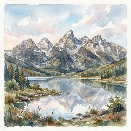 Majestic Mountains in Watercolor - Serene Landscape Art