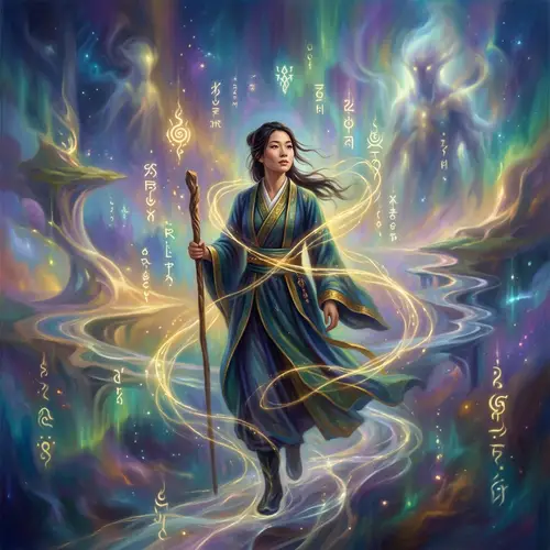 Ethereal Journey Through the Spiritual Realm: Asian Woman