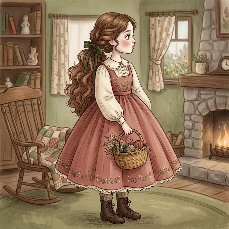 Doll-Like Woman in Long Dress with Stylish Pigtail