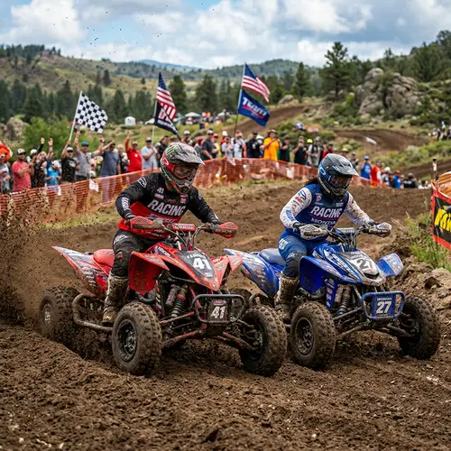 Intense ATV Racing: Hispanic Man vs Black Woman in Dirt Battle