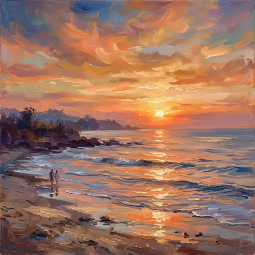 Impressionist Sunset over Ocean: Serene Beauty in Nature's Canvas