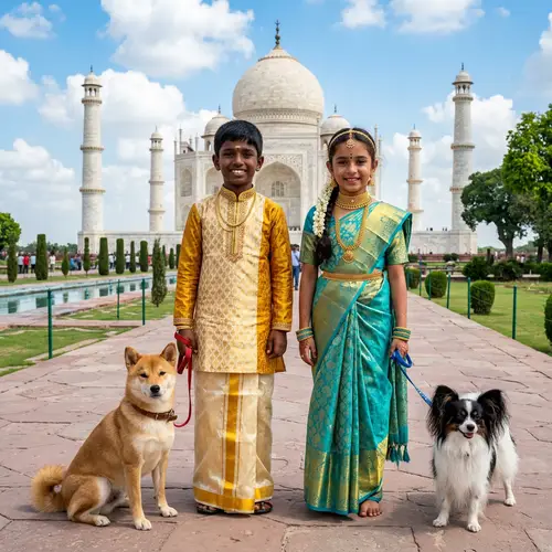 South Indian Boy and Girl in Traditional Attire at Taj Mahal
