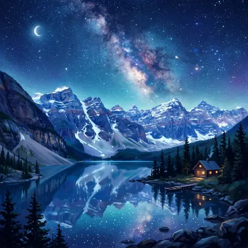 Tranquil Mountain Landscape Under Starry Sky