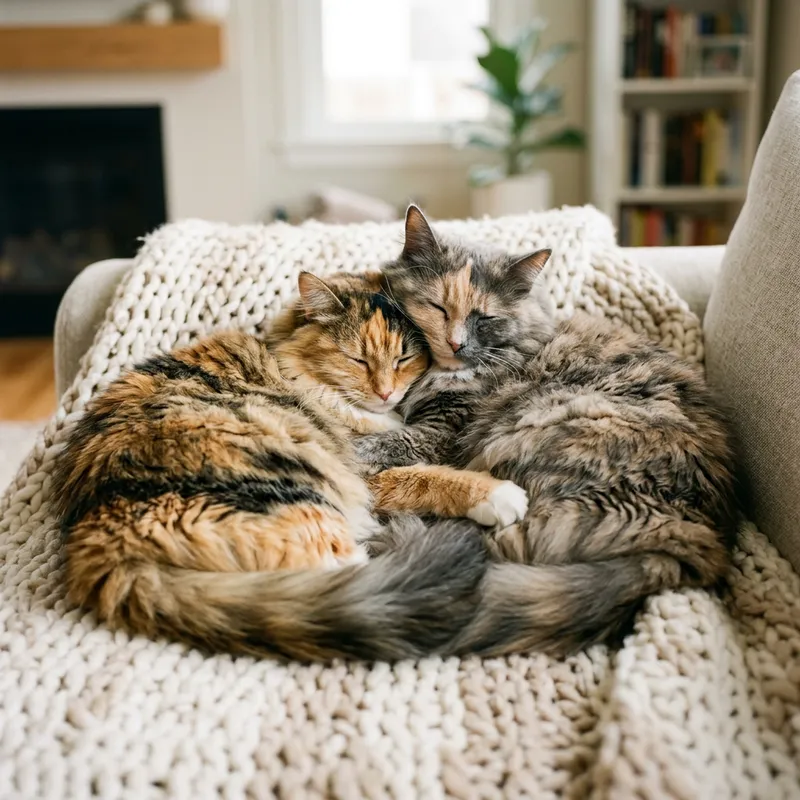 Adorable Long-Haired Cats Snuggling Together