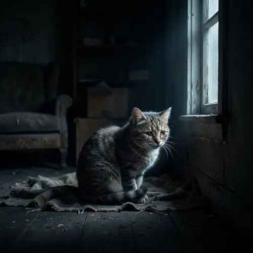 Crying Cat in the Dark Corner: A Heartfelt Scene