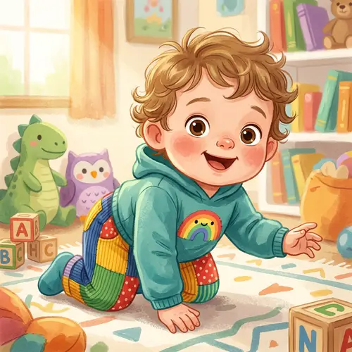 Playful Toddler in Whimsical Children's Book Style