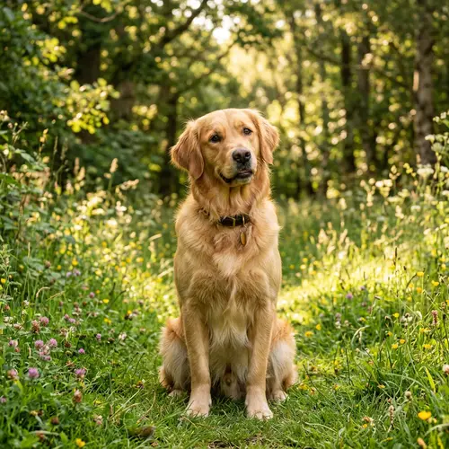 Beautiful Golden Retriever in Vibrant Gold Coat | Lush Green Meadow